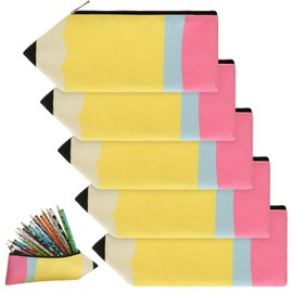Kisston 6 Pcs Pencil Case Kawaii Pencil Shaped Pencil Pouch Portable Pencil Bag with Zipper Cute Pen Pouch Bag for Christmas Teacher Gift Stationery Organizer, 8.66 x 3.94 Inches
