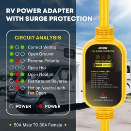Kohree 50 Amp to 30 Amp RV Adapter with Surge Protection, 8000 Joules with 30 Amp to 50 Amp Adapter Plug, Circuit Analyzer Surge Protector for Camper Travel Trailer