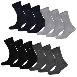 SMG® Mens 12 Pair Pack Cotton Casual Smart Design Contrast Heel Thin Stripe Socks (6-11) (Dark Design)