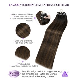 LaaVoo Microring Extensions Real Hair Balayage Brown Invisible Micro Loop Extensions Dark Brown Ombre Light Brown Extensions Micro Ring Remy 50 grams #2/8/2 50 cm 1 g/s