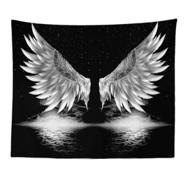 YlobdolY Black And White Tapestry Wall Hanging, Aesthetic Trippy Boho Psychedelic Funny Hippie Wall Tapestry Angel Wings Art Decor for Bedroom Living Room College Dorm (300×180 cm (120×72 inch))