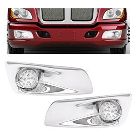 HECASA Chrome LED Fog Lamps - Compatible with 2007-2017 Kenworth T660, Clear Lens, Driver & Passenger Side
