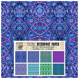 Decoupage Paper Pack (24 Sheets 6"x6") Winter Baroque FLONZ Vintage Styled Paper for Decoupage, Craft and Scrapbooking