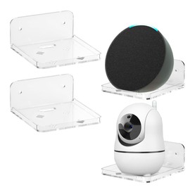 Liboer Small Wall Mount Floating Shelves 2 PCS Monitor Wall Shelf -Clear Mini Storage Shelf Flexible Use for Wall Place in Kitchen Washroom Bathroom Living Room (2 Pakc S)