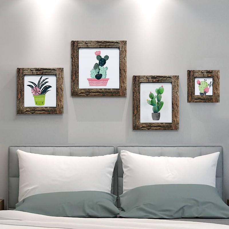 IKEREE 8x10 Rustic Picture Frames with Real Bark, Made of