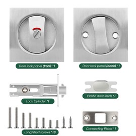Pocket Door Lock with Indicator, Silver Privacy Square Door Latch, Contemporary Sliding Lock for Bedroom Bathroom