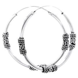 WINDALF Arion Large Creole Earrings Diameter 3.7 cm Silver Hoop Earrings 925 Sterling Silver, Fabric jewellery bag