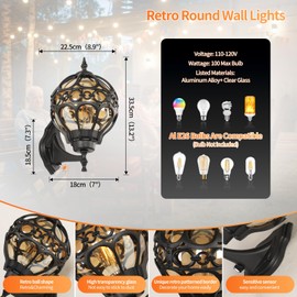 Flybling Dusk to Dawn Black Sphere Outdoor Wall Light Fixtures, Anti-Rust Patio Wall Lights, Waterproof Exterior Lighting Fixtures with Study Aluminum, Outside Lights for House with Sensor,General