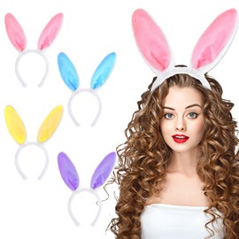 COMNICO 4pcs Plush Bunny Ears Headbands Cute Furry Bendable Rabbit Ear Animal Hair Bands Easter Christmas Party Prom Cosplay Headwear Holiday Costume Hair Styling Accessories for Women Girls