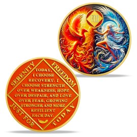 Imasoner 8 Year Sobriety Coin – Phoenix Blossom Nymph AA NA Medallion with Serenity Prayer – Recovery Chip for Narcotics Anonymous – Sobriety Gift for Men & Women in Recovery