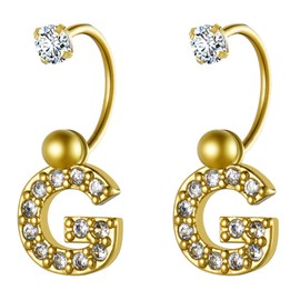 Cupimatch Women's Men's Letter Earrings, Stainless Steel with Initial A to Z, Semicircle Stud Earrings, Nose Stud, Ear Piercing with Alphabet Jewellery for Men, Women, Silver Gold, Stainless Steel