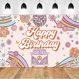 Groovy Happy Birthday Backdrop Retro Hippie Birthday Backdrop Daisy Boho Child Groovy Birthday Party Decor Photography Backgrounds Daisy Flower XtraLarge Photography Background,7x5feet