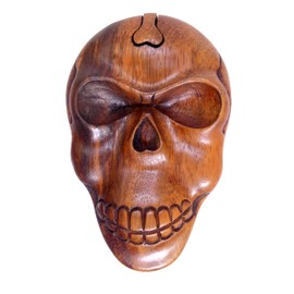 Brave Wings Hand Carved Wooden Small Storage Box ~ Skull ~ OOAK Ornament Sculpture Figurine Statue Unique Table Decoration Home Decor Gift for Christmas and Birthdays ~ 4239