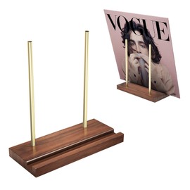 Aomomery Vinyl Record Holder, Now Playing Record Stand, Solid Walnut for Tabletop Single Album Display & Storage, Gift for Record Player Accessories Lovers(Brass)