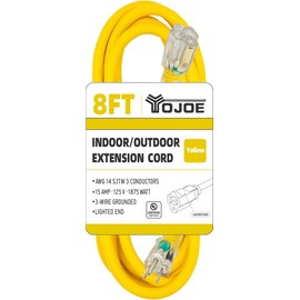 YOJOE 14/3 8 ft Outdoor Extension Cord - 14 Gauge 3 Prong SJTW Heavy Duty Extension Cord Waterproof, Power Extension Cable for Yard Outdoor Decorations, Tools, Appliances, UL Listed, Yellow