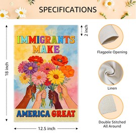 Immigrants Make America Great Garden Flags for Outside, Antiracist Garden Flag for Men Women, Pro Immigrant Yard Sign, Political Lawn Porch Decor, Immigration Social Justice Gifts for Friend