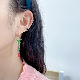 Gifts Stockings Christmas Tree Cute Red Green Ball Ornament Long Chain Dangle Earrings for Women (Style1, One size)