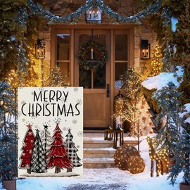 Gearock Merry Christmas Garden Flag 12x18 Inch Double Sided Trees Small Burlap Winter Holiday Yard Outdoor Decoration