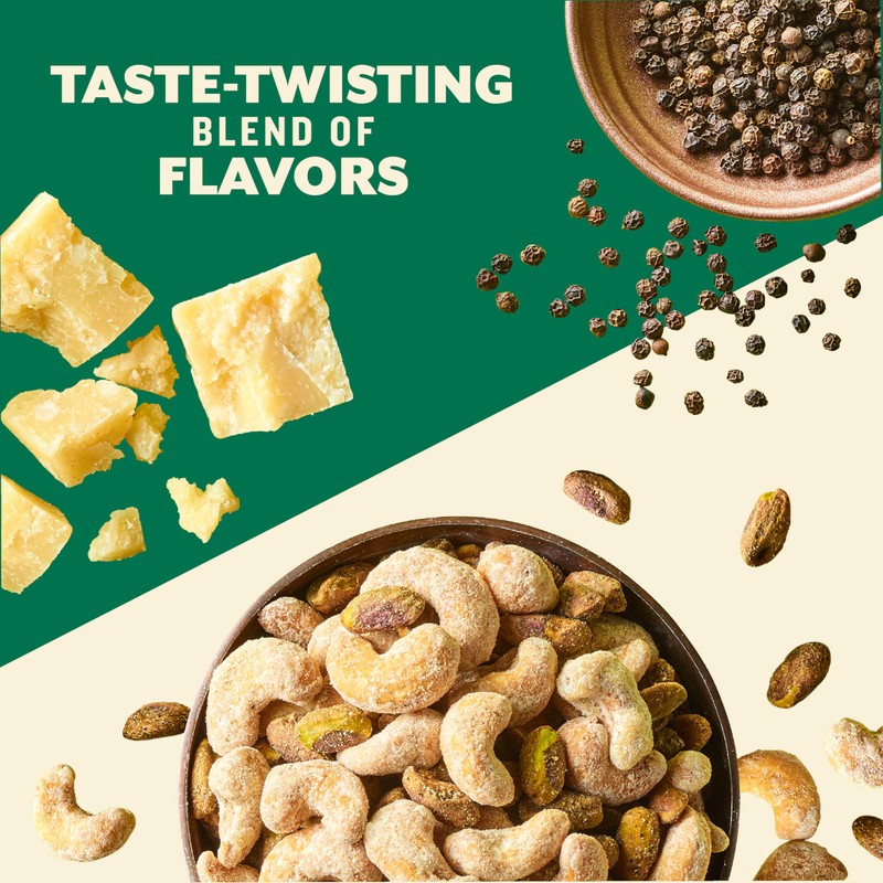 PLANTERS Nut Duos, Flavored Nuts, Peppercorn Pistachios & Parmesan Cashews