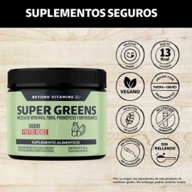 Super Greens, Jugo Verde, Matcha, Espirulina, Té Verde, Espinaca, Clorofila, Moringa, Melena de León, Enzimas Digestivas (Digestive Enzymes Fibra),...