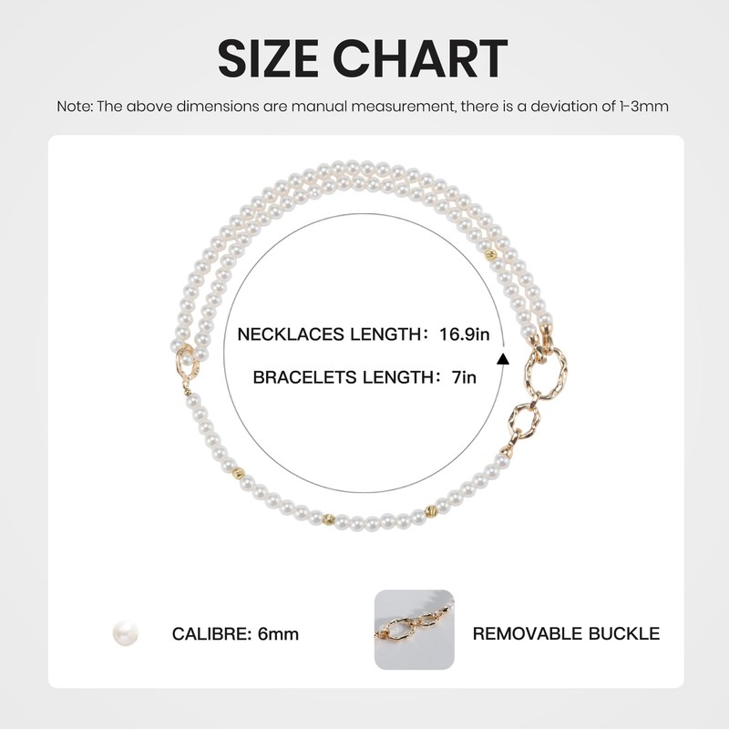 IDOKAWA White Pearl Strands Necklace Gold Link Combo Set for