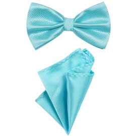 DonDon Men's Bow Tie and Pocket Square Tied and Adjustable Size, turquoise