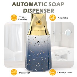 Greatmay Adjustable Automatic Soap Dispenser Touchless, Ceramic Material，4 Adjustable Levels， Type-c Rechargeable Operated Sensor Liquid Soap Pump，Touch-Free Hand Sanitizer Dispenser (Starry Gold)