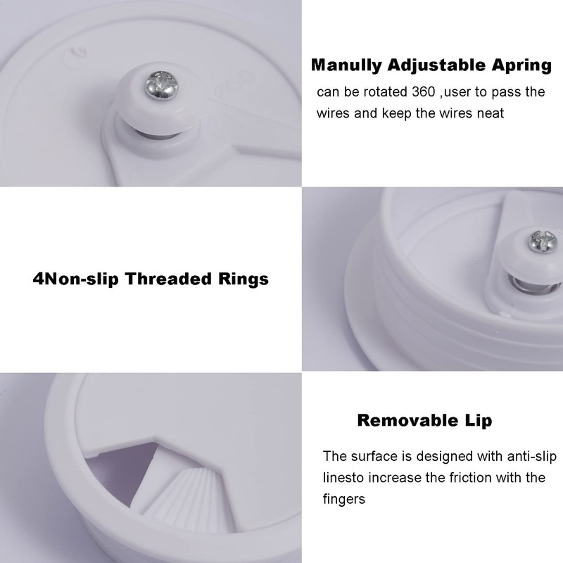 4 Pieces White Desk Grommet, 60mm (2.4 inch) Plastic Desk