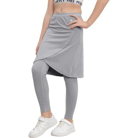 Haloumoning - Faldas elásticas hasta la rodilla con leggings para niñas, lindas faldas de tenis de golf activas de 4 a 14 años, Gris, 11-12 Años