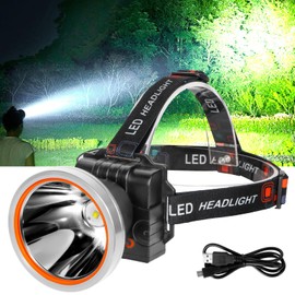 Lokilo Ultra-Bright LED Headlamp,High Lumen Rechargeable and Waterproof Headlight with Adjustable Headband for Night Work and Outdoor Use (Silver-White Light)