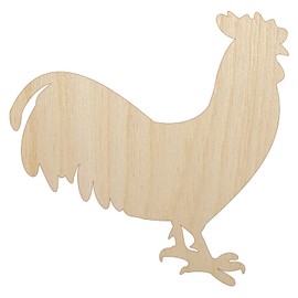 Rooster Chicken Standing Solid Unfinished Wood Shape Piece Cutout for DIY Craft Projects - 1/8 Inch Thick - 4.70 Inch Size
