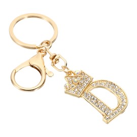 PATIKIL Initial Letter Keychain, Letter D Crown Design Charm with Crystal Diamonds Decorative Alphabet Pendants for Bag Backpack DIY Craft, Gold Tone