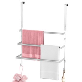 Over The Door Towel Rack,Towel Rack with Hooks for Door Hanging, Door Towel Bar, Over Door Towel Racks for Bathroom (Brush Nickel)