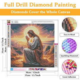 Diamond Painting Kits for Adults Shiny Jesus, DIY 5D Diamond Art Kits for Adults Christian, Full Round Drill Gem Art Dots Beginners, Perfect for Home Wall Decor 14X14 Inch
