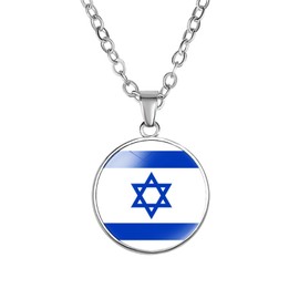 ZENRUIMING Israeli Flag Necklace, Time Gem Simple Pendant Necklace, Zinc, flag of israel