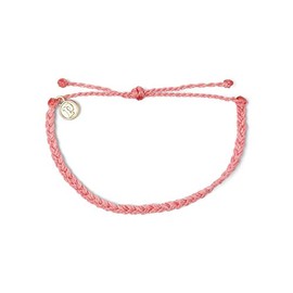 Pura Vida Original Mini Braided Bracelet - 100% Waterproof, Adjustable Band - Coated Brand Charm, Petal Pink