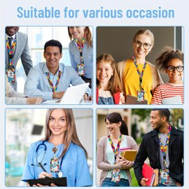 ID Badge Holder with Lanyard-Fashionable ID Card Holders with Retractable Lanyards - Soft Fiber Metal Clip Sturdy Buckle for Key Wallet Teacher, Doctor, Nurse & Student (Multicolor Puzzle)
