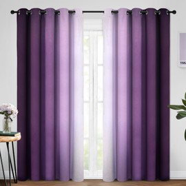 Yakamok Room Darkening Ombre Curtains 84 Inch Length, Purple and Greyish White Thermal Insulated Gradient Color Curtains,Light Blocking Grommet Window Drapes for Bedroom,62 Inch Width,2 Panels