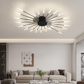 ziidoo Modern Ceiling Light Fixtures, 28 Lights Metal Firework Designed Chic Led Lighting for Farmhouse Kitchen Dining Room Bedroom Hallway Living Room (Black)