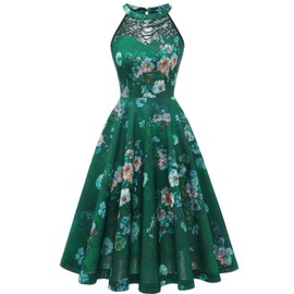 Vintage Cocktail Tea Halter Short Prom Semi Formal Wedding Guest Mother Plus Size Summer Dress Green Flower XL