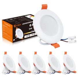 CybaaLuxz LED Recessed Spotlight, 5 W 550 LM, Φ80-85 mm, 3000 K/4000 K/6500 K, Dimmable, 3 CCT in 1 Flat Spotlights, Pack of 6