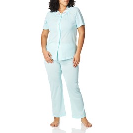 Shadowline Women's Plus-Size Petals Short Sleeve Pajama, Sea Foam, 46