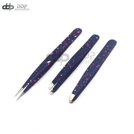 DDP 3 Slant & Pointed Tweezers Set Eyebrow Ingrown Facial & Nose Hair (Blue & White)