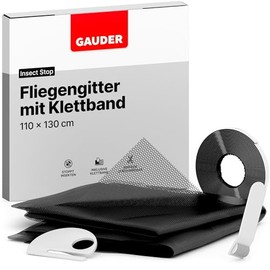 GAUDER GAUDER Fliegengitter fr Fenster (110 x 130 cm | schwarz) aus Polyester | Insektenschutz ohne Bohren | Fliegengitter mit Klettband | Fliegennetz & Mckennetz fr Fenster