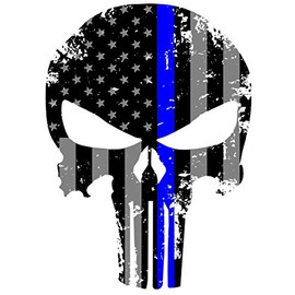 K9King Punisher Skull 5.5 x 4 Inch Tattered Subdued Us Flag Reflective Decal with Thin Line for Cars, Trucks, Laptops and more Thin Blue Line Sticker Police US Flag Enforcement Blue Lives Matter