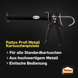 Pattex Profi Metall Kartuschenpistole, Silikonpistole aus Metall für Dicht- & Klebstoff-Kartuschen, Kartuschenpresse mit automatischem Nachlauf- und Schnellstopp, 1 Pistole
