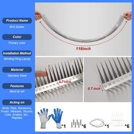 YJOO Squirrel Baffle Spikes, Stainless Steel Anti Climb Strips for Bird Feeder Pole, Raccoon and Squirrel Deterrent, Outdoor Security for Fence, Garden, Roof (60CM)