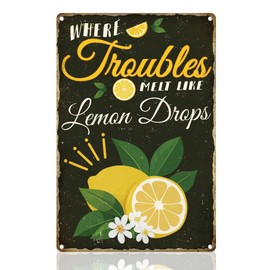 DOODLREAM Vintage Lemon Wall Decor Sign Where Troubles Melt Like Lemon Drops Metal Tin Sign Wall Poster for Home Office Room Decor Gift 8" x 12"