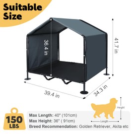 Large Dog House Outdoor with Elevated Dog Bed, Waterproof Dog Shade Shelter with Removable Back Cover, Portable Outside Dog Tent for Camping, Patio & Yard