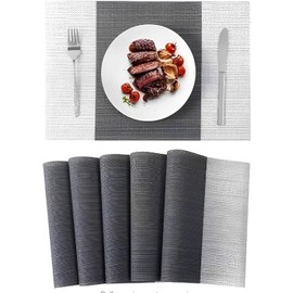 SAEIV Washable Place Mats, Set of 6 - Non-Slip Washable - PVC Place Mats Tear-Resistant Heat Resistant - Placemats for Home, Kitchen and Restaurant (Grey, 45 cm x 30 cm)